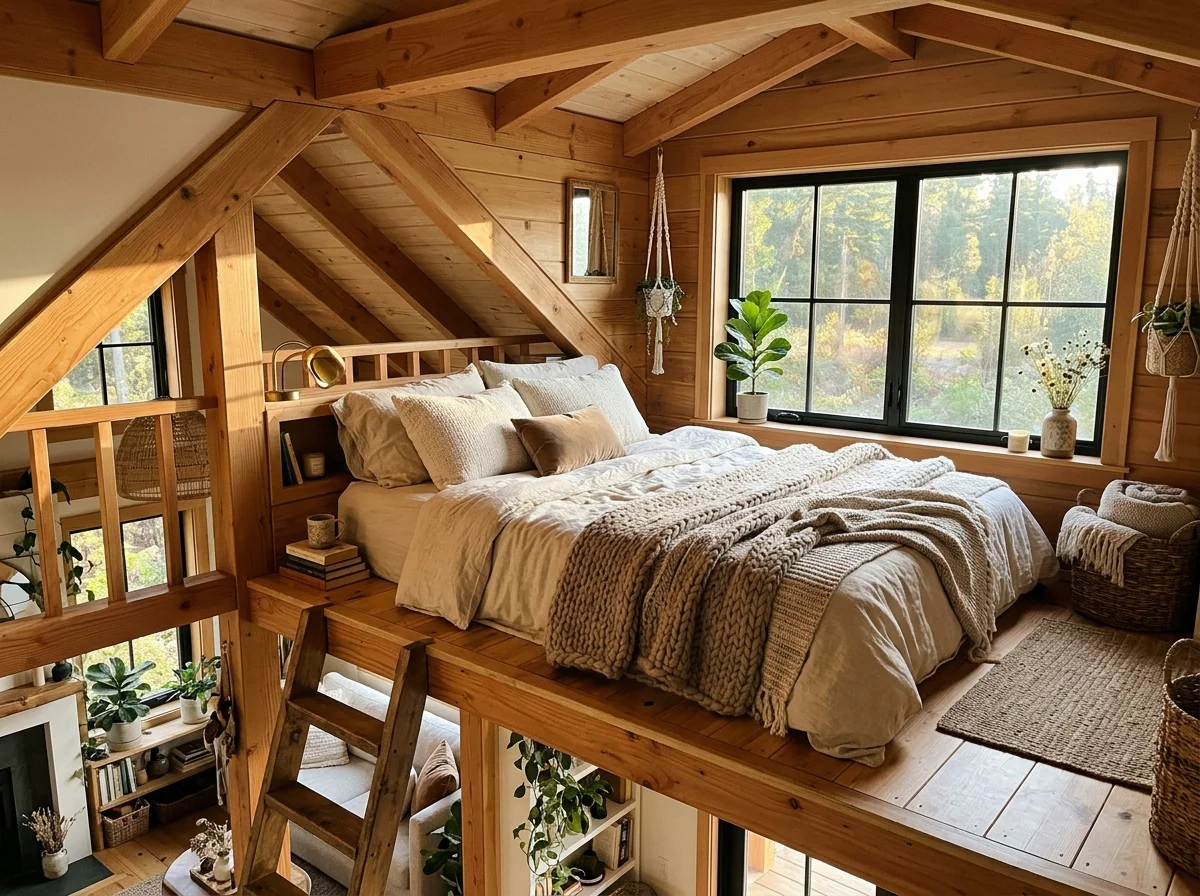 Dreamy tiny cottage loft bedroom