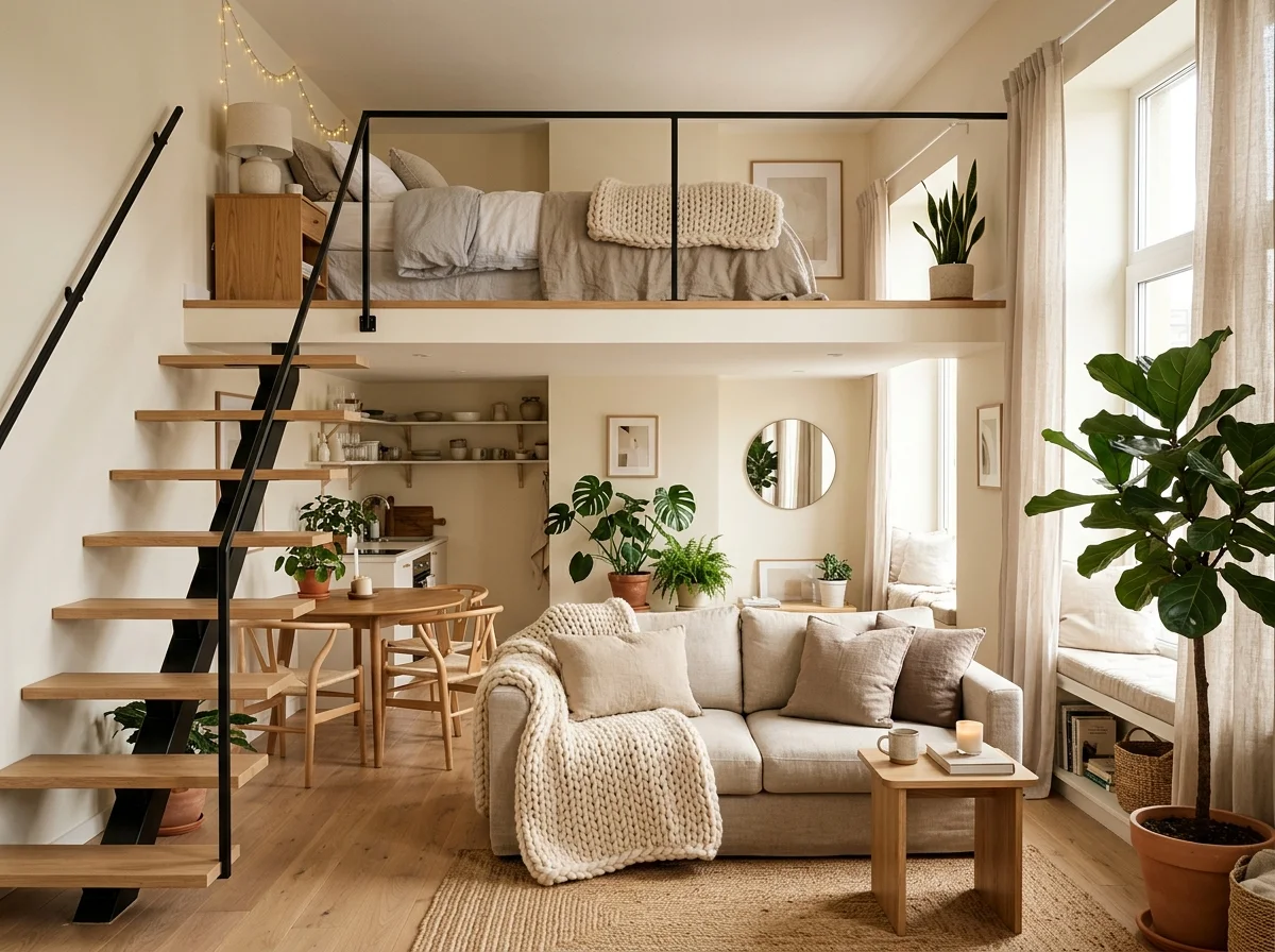 Tiny loft apartment cozy aesthetic