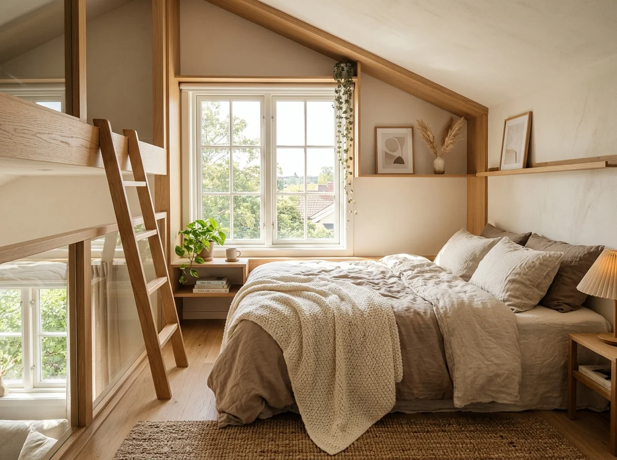 Tiny loft bedroom minimal aesthetic 202606042200